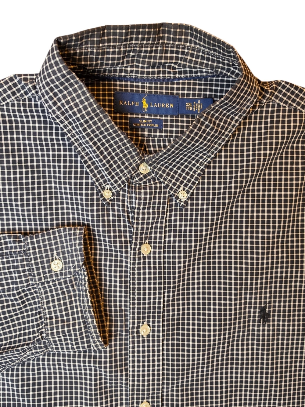 Ralph Lauren Men's Slim Fit Stretch Poplin Shirt XXL Black White Check Preppy